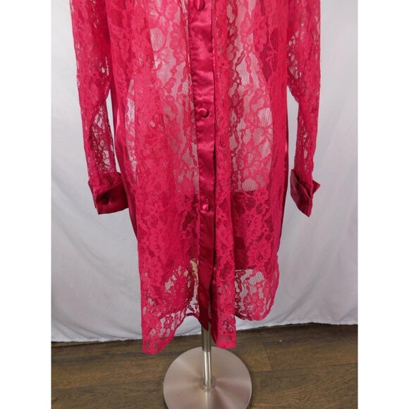 Victoria's Secret Sleep Shirt Womens Medium Large Red Lace Satin Button Front - Picture 3 of 12